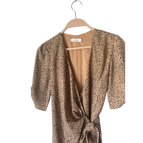 Mod Ref sz small Tan/black spotted wrap dress short womens small‎ - Picture 2 of 4